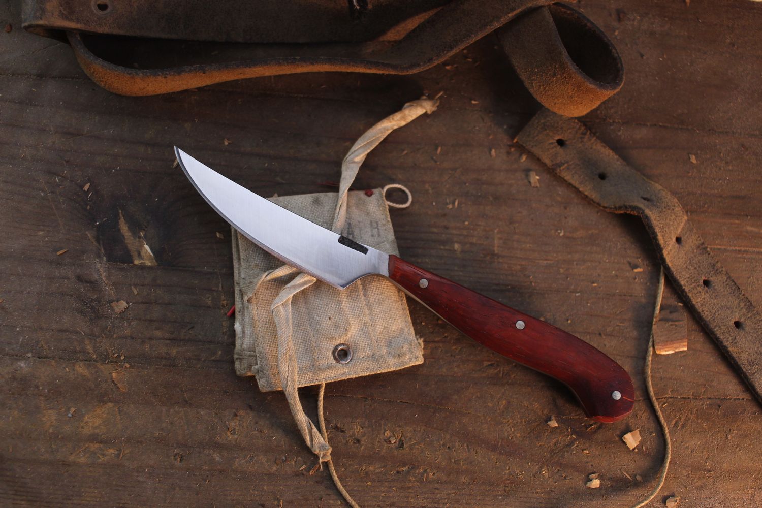 Mark Couch 3.9" Trailing Point Hunter / Padauk / Satin Forged 52100