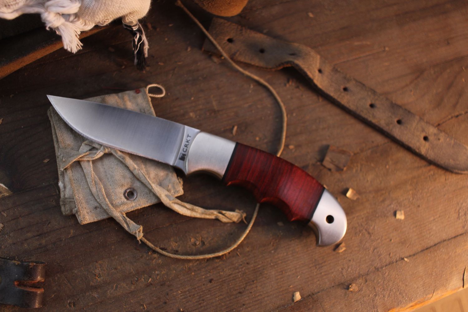 CRKT Wrangell Alaska Hunter Pro 5" Fixed Blade / Stacked Leather / Satin 440 ( Pre Owned )