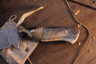 907Knives Kenai 3.25" Drop Point Hunter / Elk Handle &amp; Chula Cactus Bolsters With Bacote Spacer / Acidwashed 80CRV2