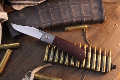 Pena X Series Lanny's Clip 3.15" Front Flipper / Natural Canvas Micarta &amp; Titanium Bolsters / Satin Clip Point M390 ( Pre Owned