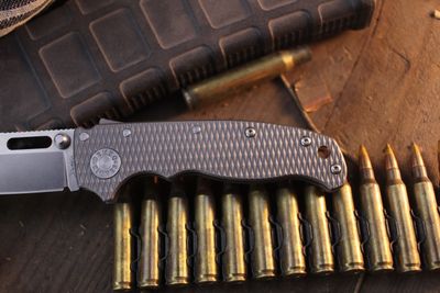 Demko AD20.5 Shark Foot 3.2" Shark Lock Folder / Tex Shark Titanium / Stonewashed 20CV ( Pre Owned )