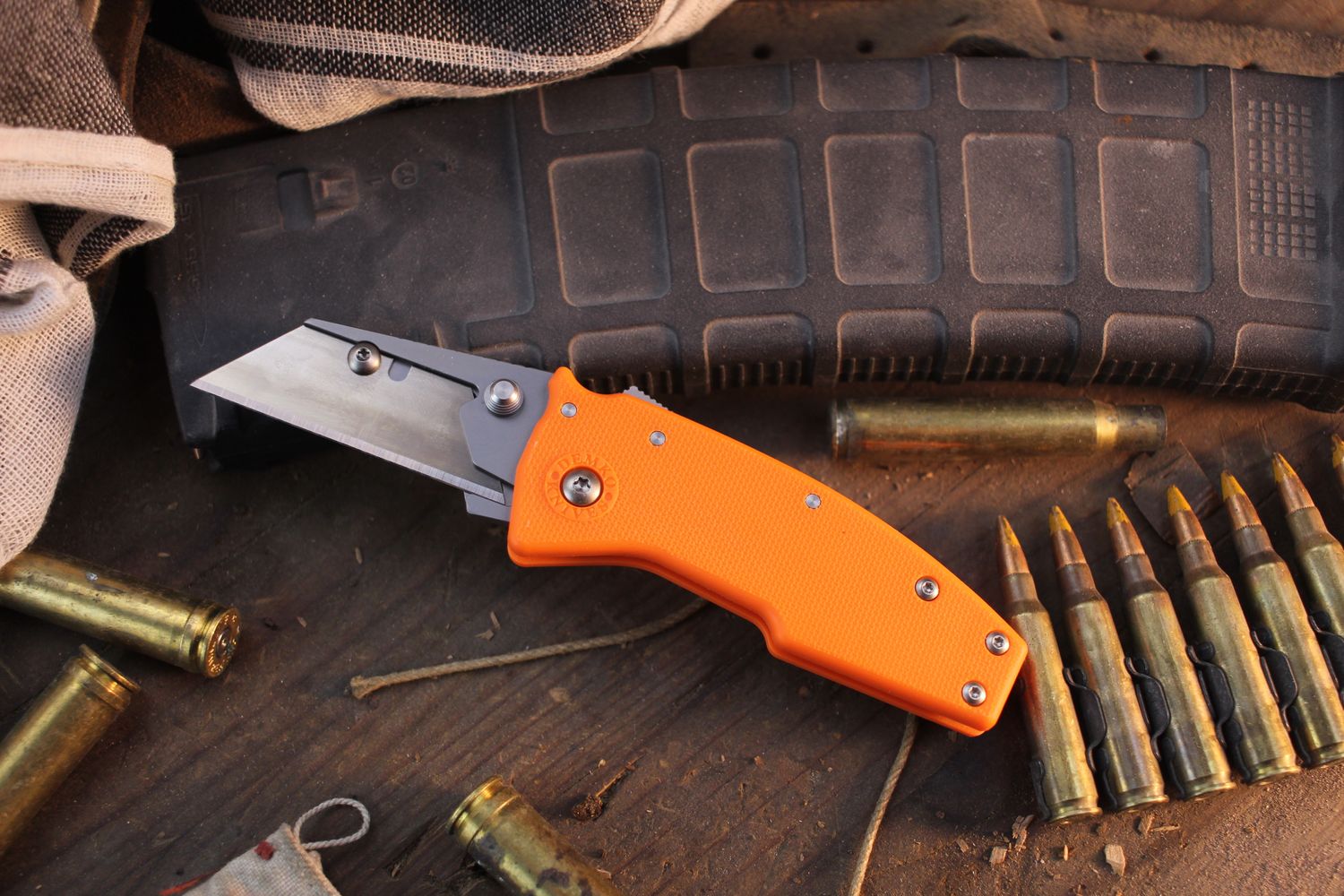 Demko Knives Razor Shark 2.375" Shark Lock Folder / Orange GRN / Stainless Replaceable Razor