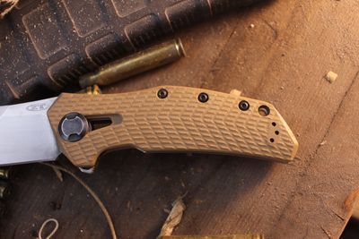 Zero Tolerance 0308 3.75" Framelock Flipper / Brown G10 &amp; Titanium / Stonewashed 20CV ( Pre Owned )