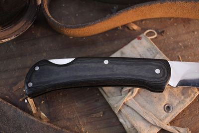 D.C. Dicks Vintage 3.5" Lockback Folder / Polished Micarta / Polished Convex Ground 440 ( Pre Owned )