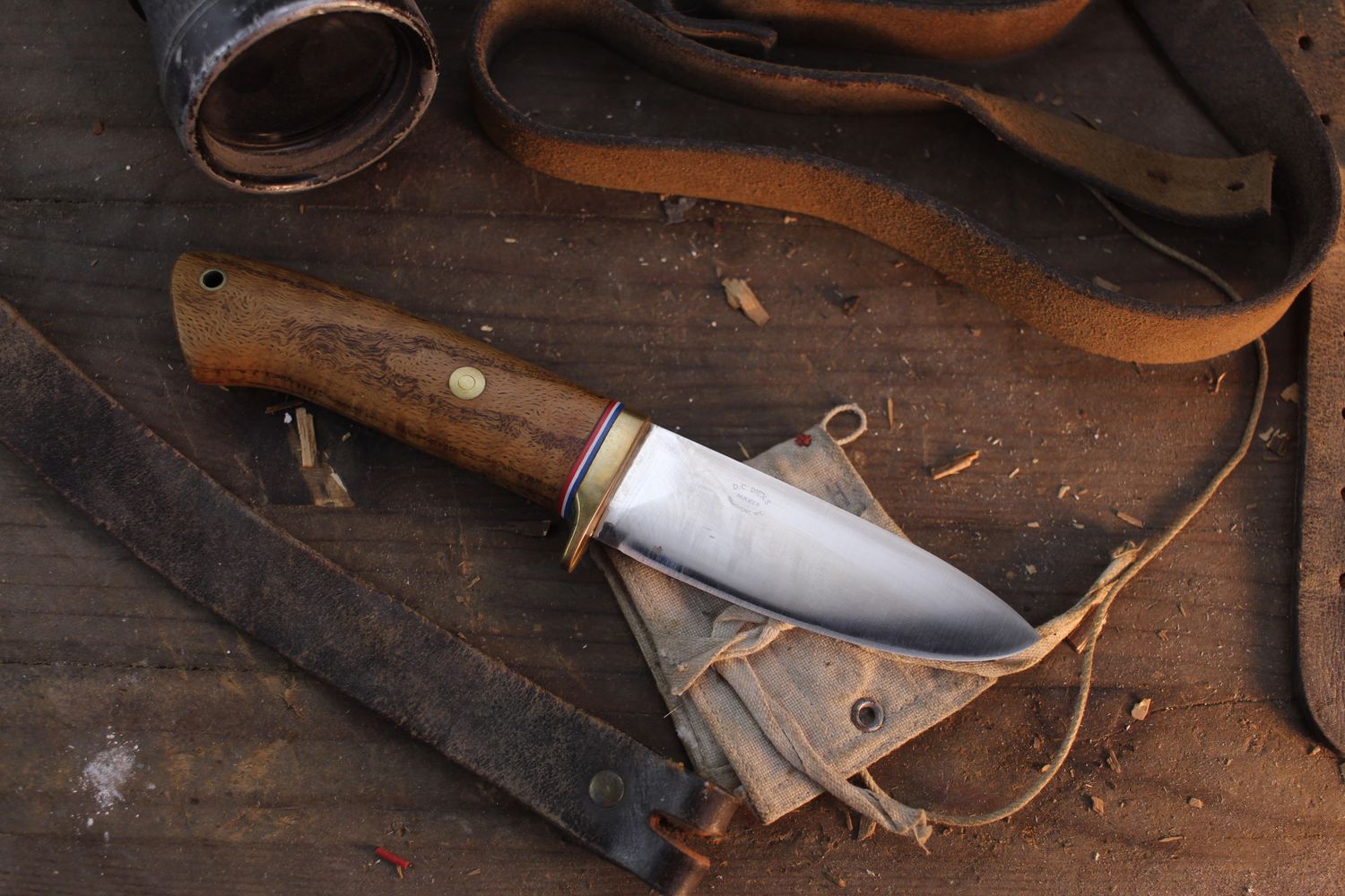 D.C. Dicks Vintage 3.75" Fixed Blade / Curly Maple &amp; Brass / Polished Convex Ground 440 ( Pre Owned )