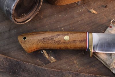 D.C. Dicks Vintage 3.75" Fixed Blade / Curly Maple &amp; Brass / Polished Convex Ground 440 ( Pre Owned )