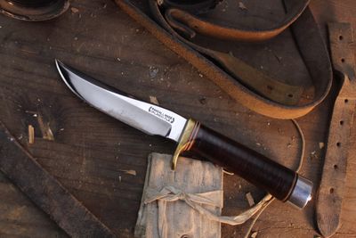 Randall Made Model 3-5 Hunter 5" Fixed Blade / Stacked Leather/ Satin O1 Carbon Steel ( Pre Owned )