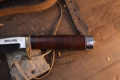 Randall Made Model 3-6 Hunter 6" Fixed Blade / Stacked Leather/ Satin O1 Carbon Steel ( Pre Owned )