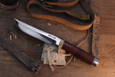 Randall Made Model 3-6 Hunter 6" Fixed Blade / Stacked Leather/ Satin O1 Carbon Steel ( Pre Owned )