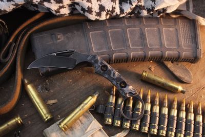 Tkell &amp; Neeves Knives FLN 2.0 2.3" Fixed Blade / Gray &amp; Black G-10 / Blackwashed AEB-L ( Pre Owned )