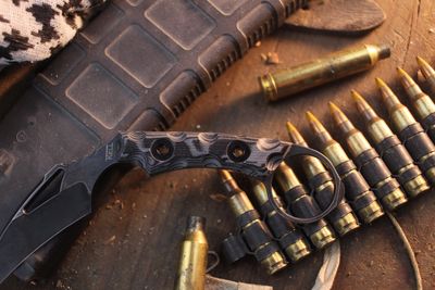 Tkell &amp; Neeves Knives FLN 2.0 2.3" Fixed Blade / Gray &amp; Black G-10 / Blackwashed AEB-L ( Pre Owned )