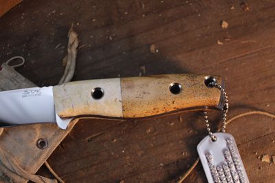 3DK Custom MAK 4" Fixed Drop Point, Polished & Convex Ground K110 Blade / Walrus Ivory & Jaw Bone