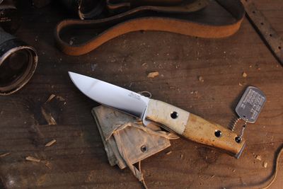 3DK Custom MAK 4" Fixed Drop Point, Polished &amp; Convex Ground K110 Blade / Walrus Ivory &amp; Jaw Bone