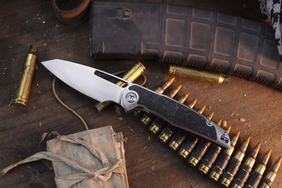 Mallery Designs Phorus V2 3.5" Linerlock Folder / Titanium &amp; Blue Dark Matter Carbon Fiber / Polished S90V ( Pre Owned )