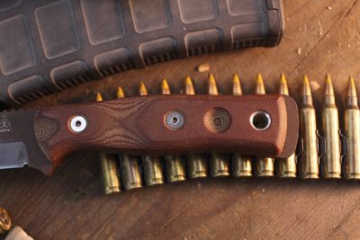 TOPS Knives B.O.B. Fiedlcraft 4.75" Fixed Blade / Burlap Micarta / Midnight Bronze Cerakote 1095 ( Pre Owned )