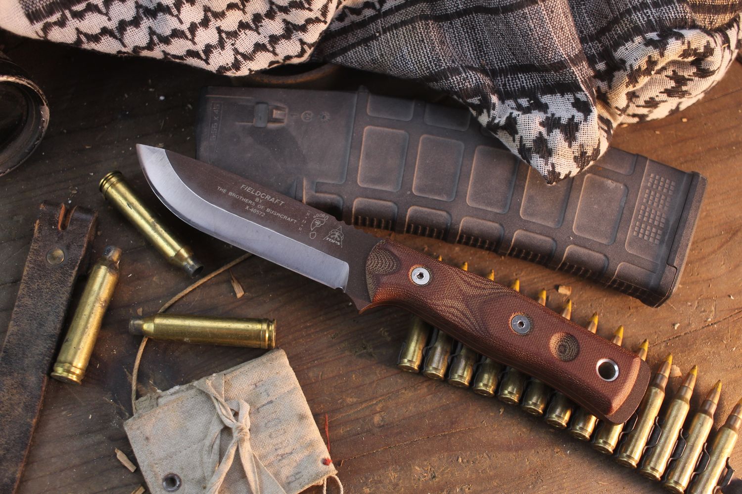 TOPS Knives B.O.B. Fiedlcraft 4.75" Fixed Blade / Burlap Micarta / Midnight Bronze Cerakote 1095 ( Pre Owned )