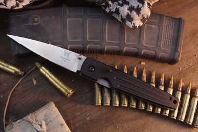 Benchmade Vintage 650 Boguszewski Spike 4.125" Linerlock Folder / Black Milled Aluminum / Satin ATS-34 ( Pre Owned )