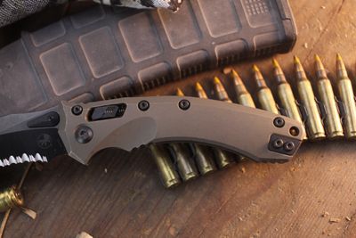 Microtech Marfione Select Amphibian 3.9" Ram-Lok Folder / Antique Bronze Titanium / Black DLC Serrated M390MK ( Pre Owned )