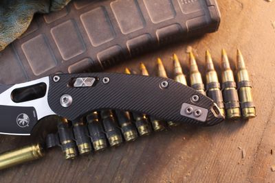 Microtech Stitch S/E 3.625" RAM-LOK Manual Folderr / Black Fluted G-10 / Two Tone Bohler M390MK ( Pre Owned )