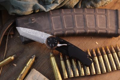 Mantis + G&amp;G HAWK 2.875 Gearhead Linerock Folder / Black Aluminum / Damascus ( Pre Owned )