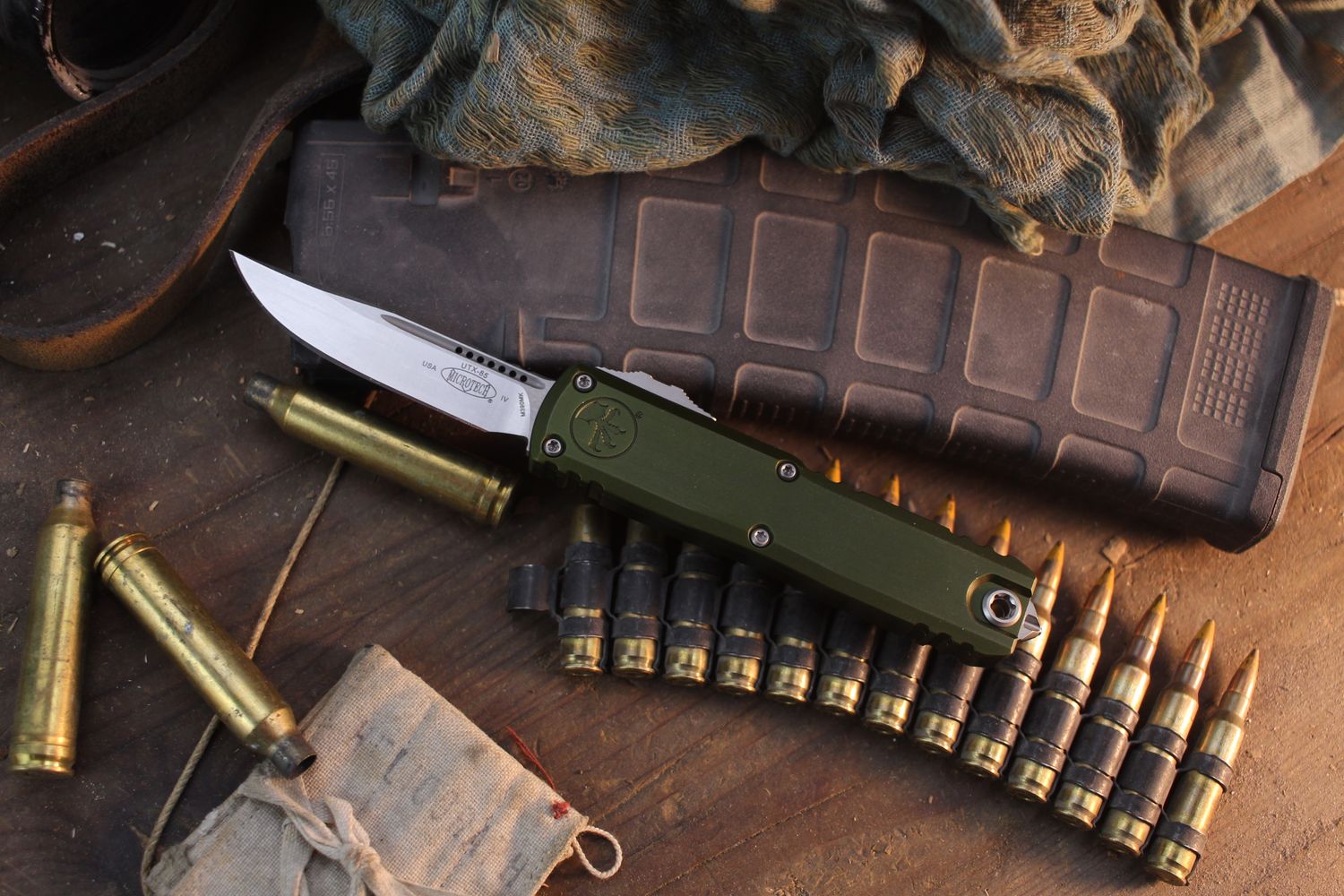 Microtech UTX-85 Gen IV S/E 3" OTF Auto / OD Green Aluminum / Stonewashed M390MK