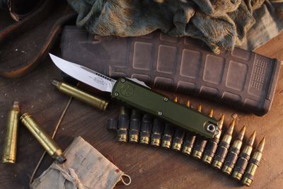 Microtech UTX-85 Gen IV S/E 3" OTF Auto / OD Green Aluminum / Stonewashed M390MK