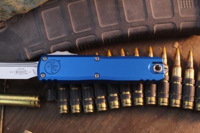 Microtech UTX-85 Gen IV T/E 3" OTF Auto / Blue Aluminum / Stonewashed M390MK