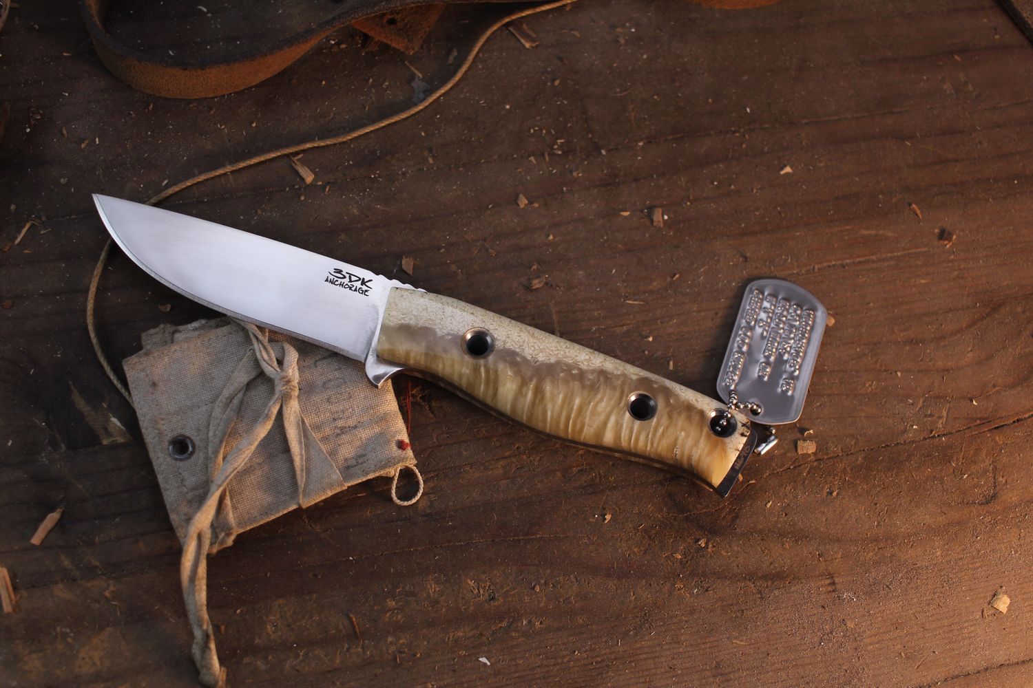 3DK MAK 4" Fixed Drop Point, Wiped N690 Blade / Musk Ox Handle