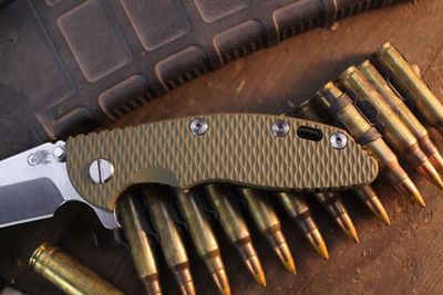 Hinderer XM-18 Spanto 3.25" Framelock Flipper / OD Green G-10 &amp; Stonewashed Bronze Titanium / Stonewashed MagnaCut