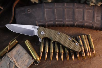 Hinderer XM-18 Spanto 3.25" Framelock Flipper / OD Green G-10 &amp; Stonewashed Bronze Titanium / Stonewashed MagnaCut