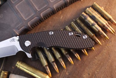 Hinderer XM-18 Spanto 3.25" Framelock Flipper / Black G-10 &amp; Stonewashed Titanium / Stonewashed MagnaCut