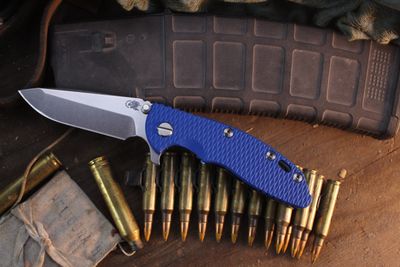 Hinderer XM-18 Spanto 3.25" Framelock Flipper / Blue G-10 &amp; Stonewashed Blue Titanium / Stonewashed MagnaCut