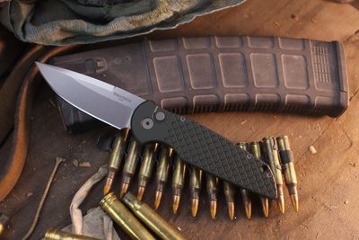 Pro-Tech TR-3 3.5" Automatic Plunge Lock Folder / Green Fish Scale Aluminum / Stonewashed 154CM