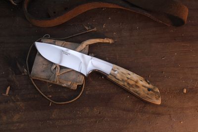 Russ Kommer Custom Drop Point 3.25" Fixed Blade Knife / Mammoth Ivory / Polished RWL-34