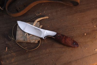 Russ Kommer Custom Semi Skinner 3.5" Fixed Blade Knife / Rosewood Burl / Polished ATS-34