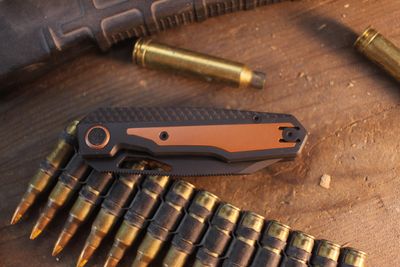 Divo Knives Saloon 3" Linerlock Folder / Blackwashed Titanium & Copper Inlay / Blackwashed S90V ( Pre Owned 0