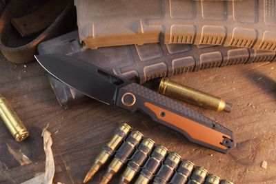 Divo Knives Saloon 3" Linerlock Folder / Blackwashed Titanium & Copper Inlay / Blackwashed S90V ( Pre Owned 0