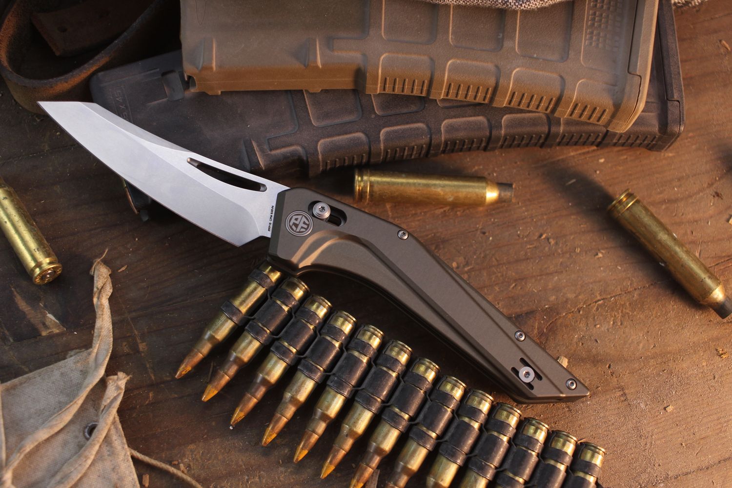 Petrified Fish Frigate 3.9" Cross Bar Lock Folder / Bronzed Aluminum / Stonewashed S35VN ( Pre Owned )