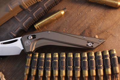 Petrified Fish Frigate 3.9" Cross Bar Lock Folder / Bronzed Aluminum / Stonewashed S35VN ( Pre Owned )