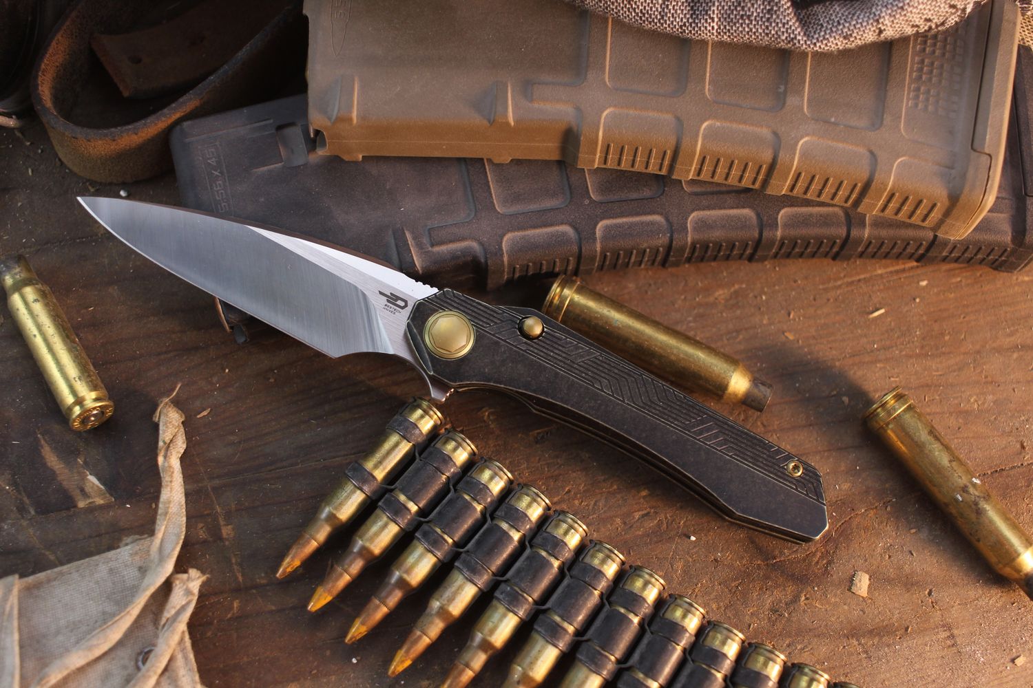 Bestech Knives Kombou Wet Nellie 3.53" Button Lock Flipper / Blackwashed Titanium / Stonewashed MagnaCut ( Pre Owned )