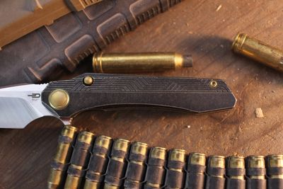 Bestech Knives Kombou Wet Nellie 3.53" Button Lock Flipper / Blackwashed Titanium / Stonewashed MagnaCut ( Pre Owned )