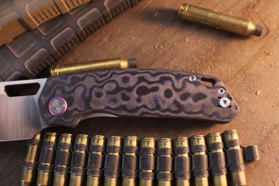 DIVO Knives Growler XL 4" Linerlock Flipper / Purple Flow Camo Carbon Fiber / Belt Satin 154CM ( Pre Owned )