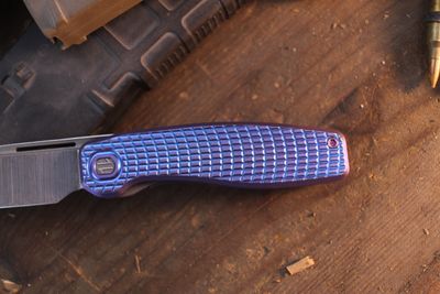 Brown Knives Mini FSD-I #216 3.5" Linerlock Front Flipper / Milled Purple Anodized Titanium / Belt Satin MagnaCut ( Pre Owned )
