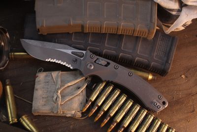 Microtech Marfione Select Amphibian 3.9" Ram-Lok Folder / Apocalyptic Titanium / Apocalyptic Serrated M390MK ( Pre Owned )