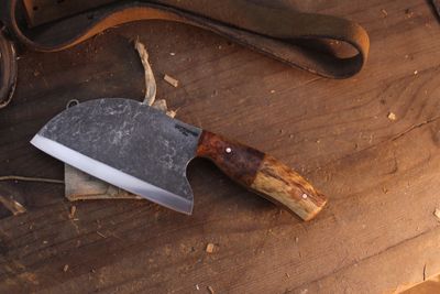 907 Knives Mini Serbian 4.75" Kitchen Knife / Amboyna Burl &amp; Alaskan Birch / Acid Washed 80CRV2