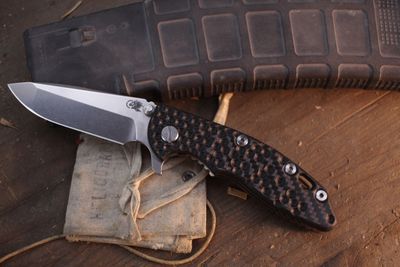 Hinderer XM-18 Spanto 3.25" Framelock Flipper / Milled Carbon Fiber &amp; Stonewashed Bronze Titanium / Stonewashed MagnaCut