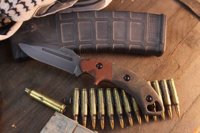 TOPS Viking Tactics Crusader 3.5" Fixed Blade / Green &amp; Tan Micarta / Tungsten Cerakote 1095 ( Pre Owned )