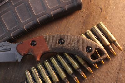 TOPS Viking Tactics Crusader 3.5" Fixed Blade / Green &amp; Tan Micarta / Tungsten Cerakote 1095 ( Pre Owned )