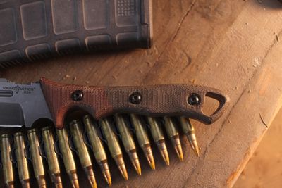 Tops Viking Tactical Norseman 5.9" Fixed Blade / Green &amp; Tan Micarta / Tungsten Cerakote 1095 ( Pre Owned )
