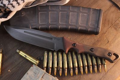 Tops Viking Tactical Norseman 5.9" Fixed Blade / Green &amp; Tan Micarta / Tungsten Cerakote 1095 ( Pre Owned )